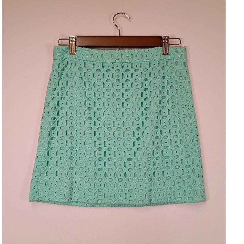 Preppy J.Crew Womens 00 Mint Green Cotton Eyelet Mini Skirt 45712